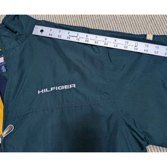 Vintage Tommy Hilfiger Windbreaker Jacket Large Green Yellow Fleece - Picture 11 of 16